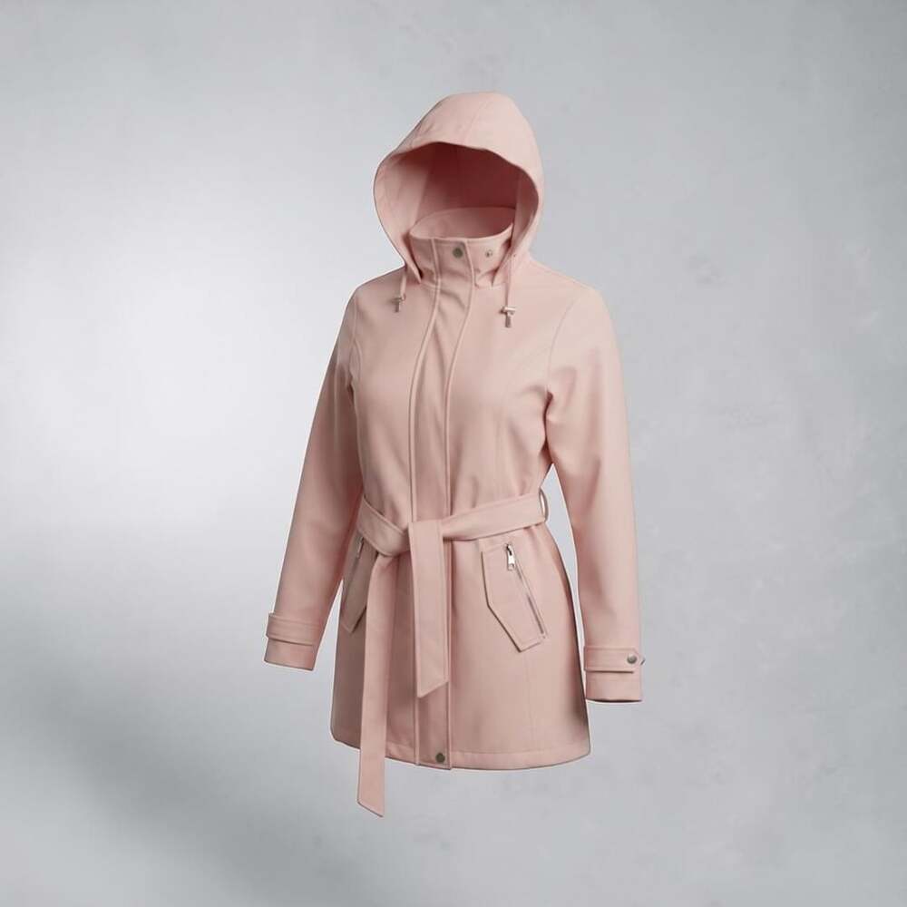 Nautica Women's Belted Hooded Raincoat Jacket